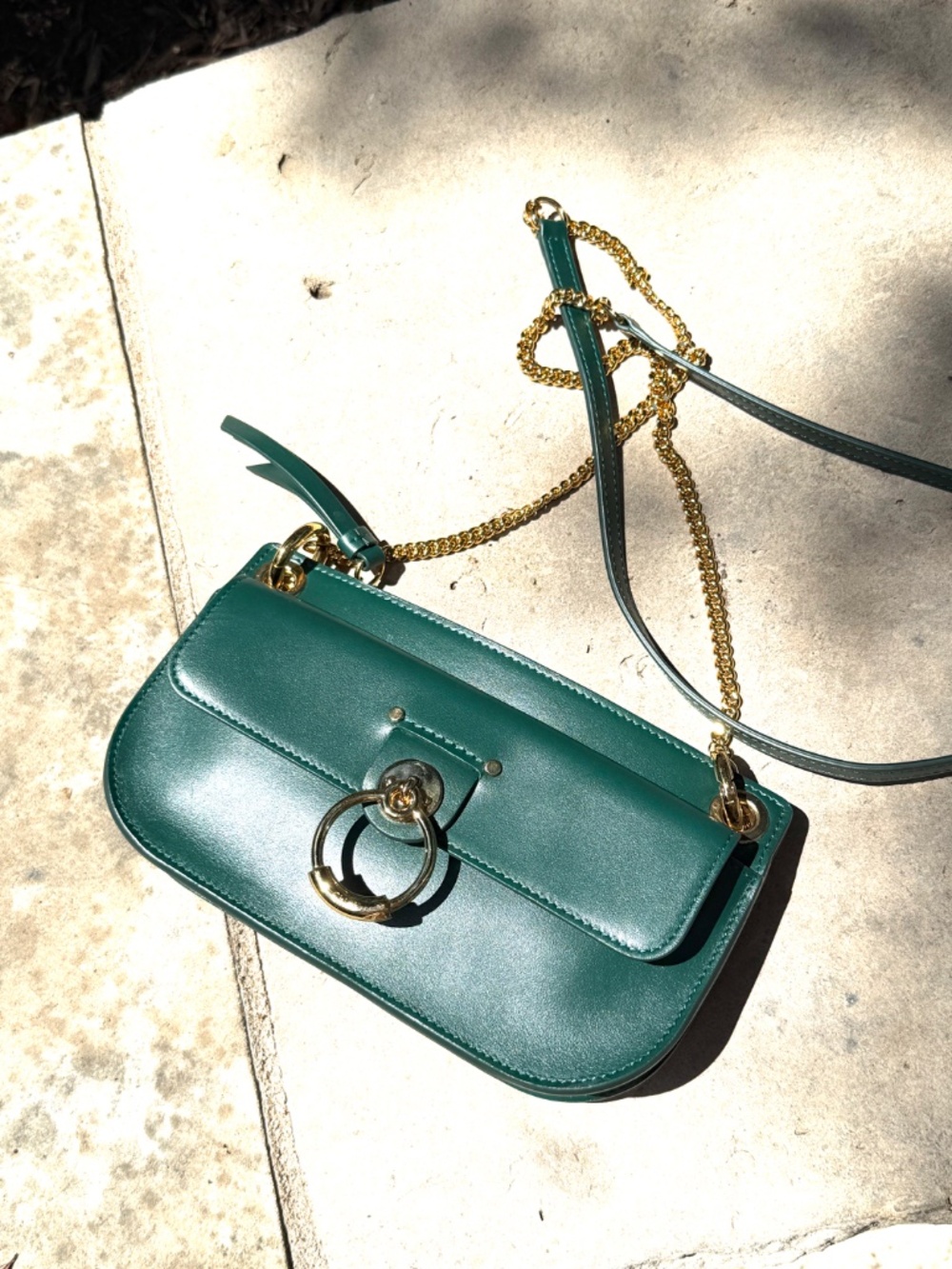 Chloe Tess Chain Green Leather Chain Crossbody Bag - Picture 2 of 16